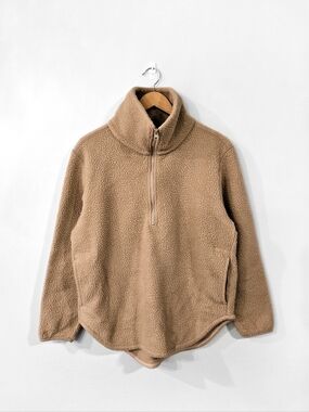 EVERLANE Tan The ReNew Fleece Sherpa Half Zip Pullover Sweater